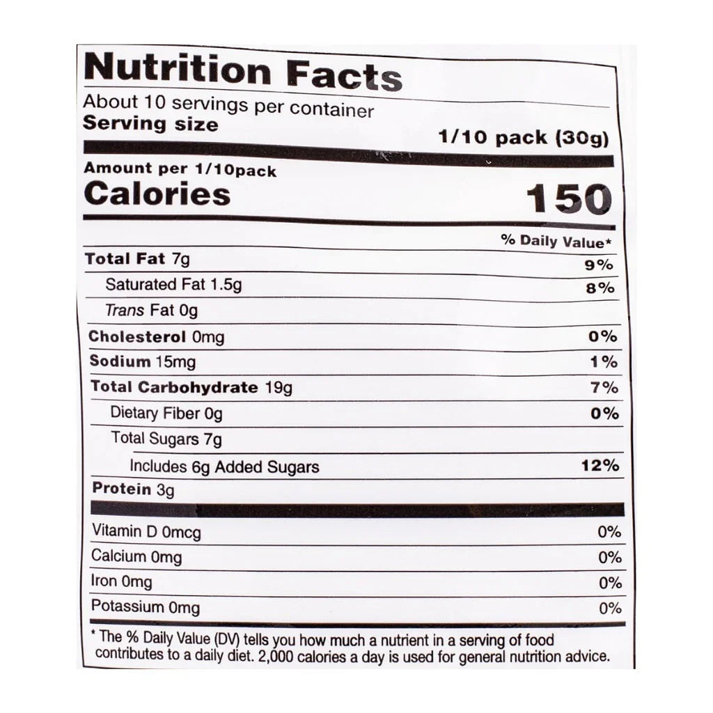 Nutrition Facts label for Haitai Matdongsan Peanut Crunch Snack, detailing calories and nutrients per serving.