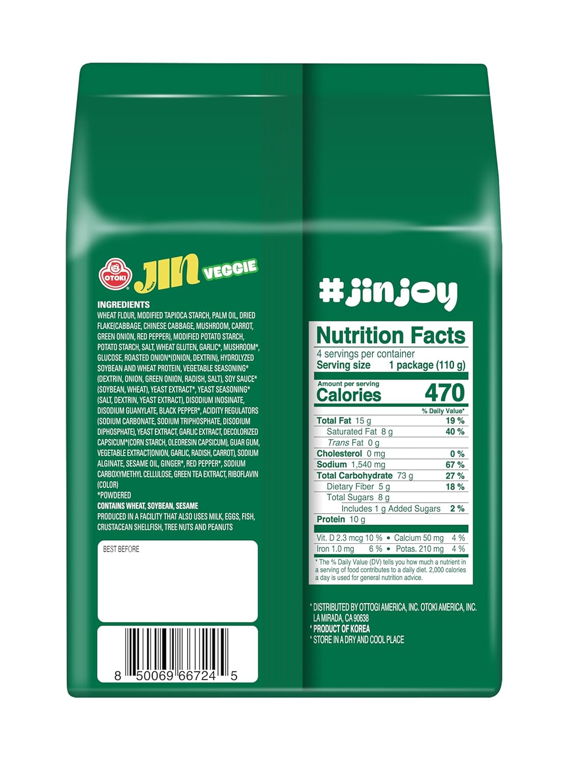 Otoki Jin Ramen Veggie 4Packs - Woori Marketplace